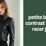 petite black pu contrast cropped racer jacket